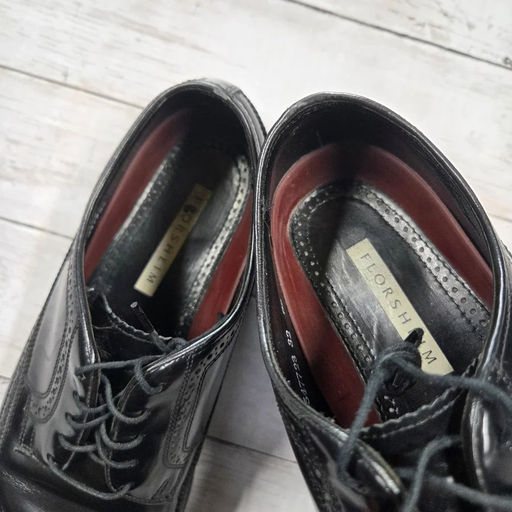 Florsheim Dress Shoes Mens‎ 9.5 3E Black Longwing Blucher 20856 Wingtip Brogue